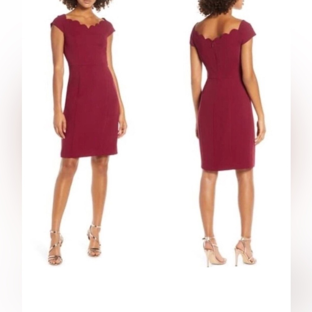 NWT | Harlyn Scallop Sheath Dress | Burgundy | Small (4) - Picture 6 of 6
